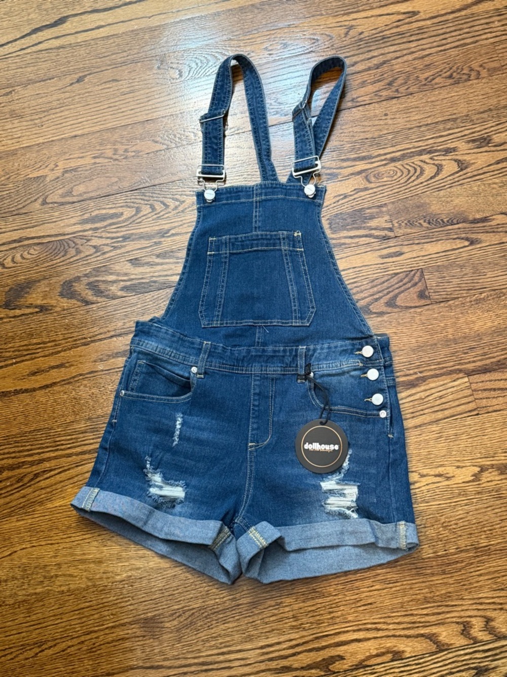 Dollhouse Dark Blue Denim Short Overalls
